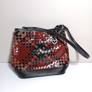 Brighton Woven Patent Leather Black And Brown Shoulder Bag Vintage